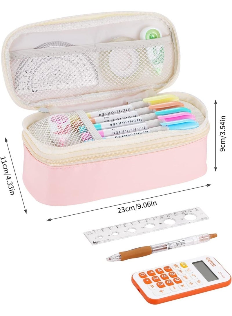 CLENEA Big Pencil Case, Large Capacity Pencil Bag with Zipper, Pencil Pouch for Girls Boys Kids Adults Stationery, Pencil Pen Case Organizer for School Office Pink - Image 4